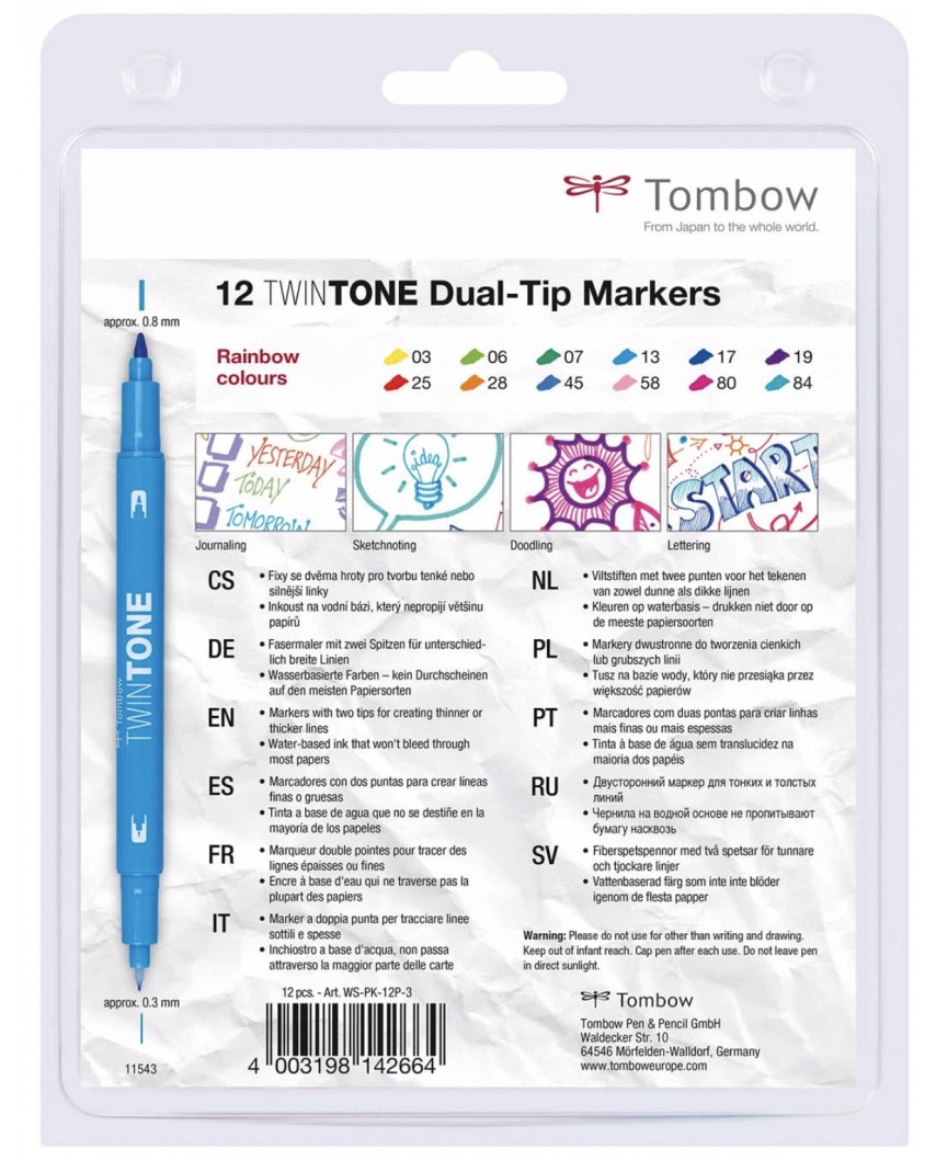 TWINTONE 12 rotuladores RAINBOW - Tombow